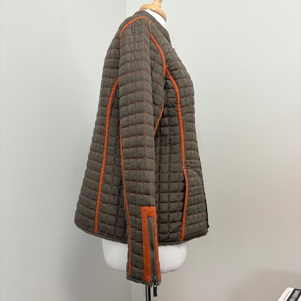 Oleg Cassini Reversible Quilted Silk Jacket Olive Green Burnt Orange Medium - Picture 5 of 16